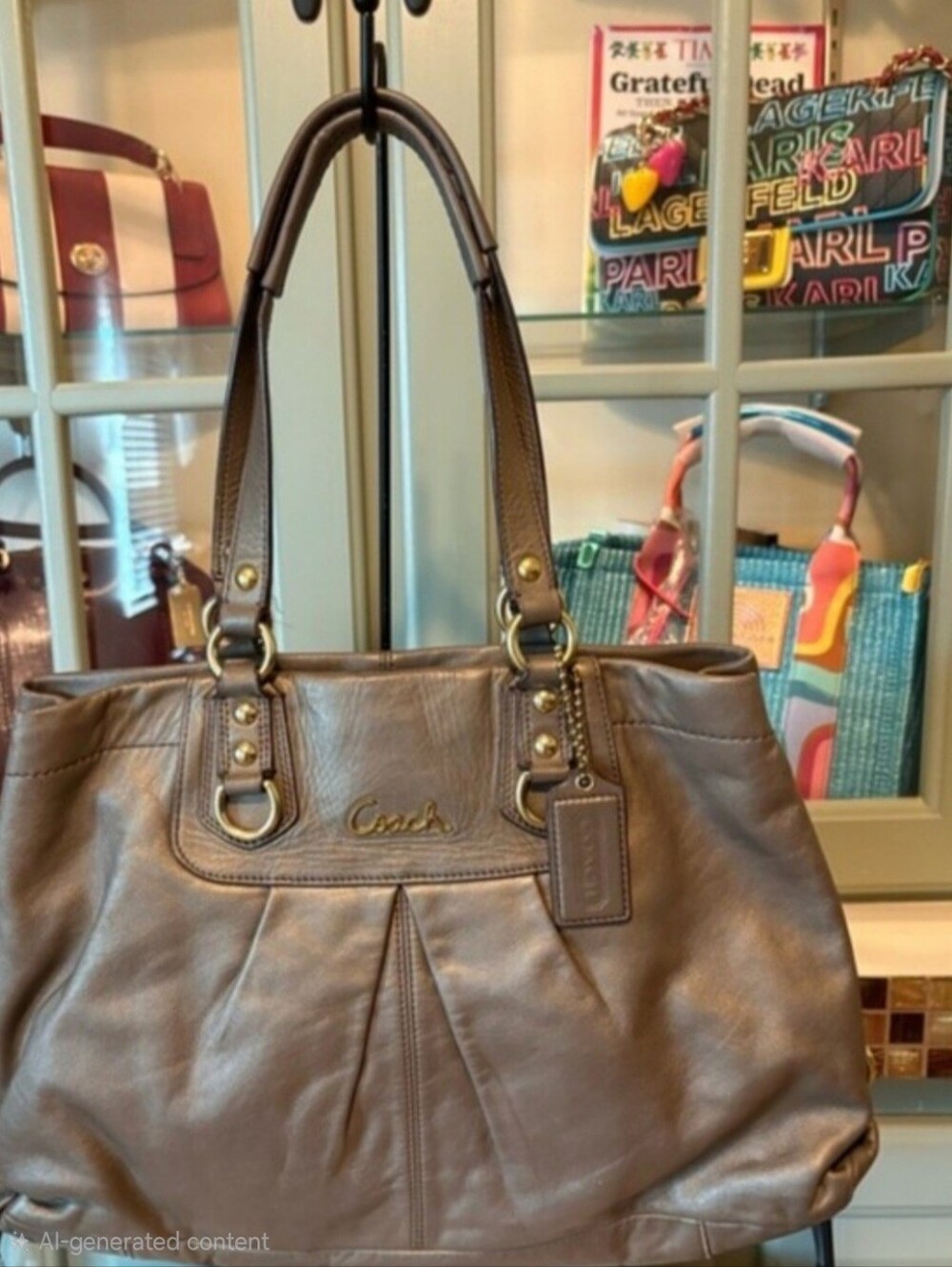 Coach Bronze Leather Tote Bag with Dual Handles - Picture 9 of 9